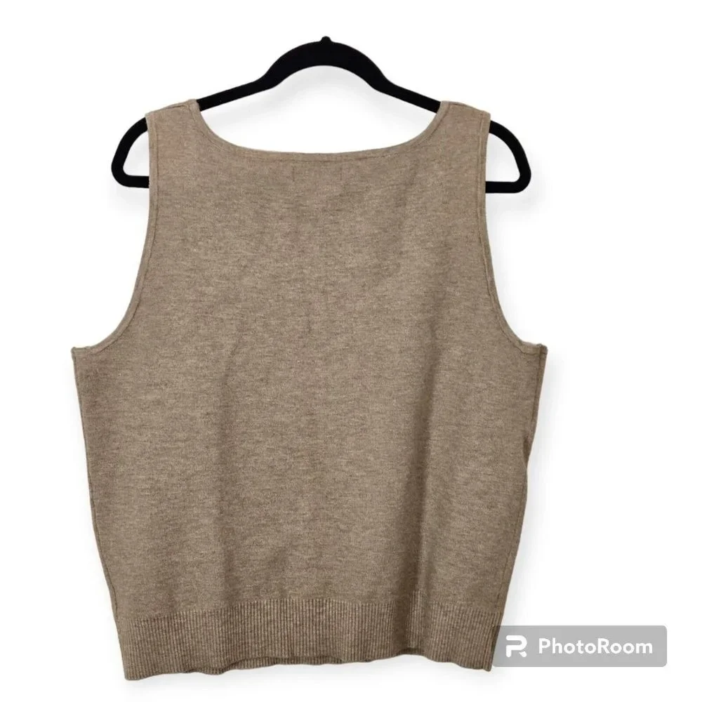Rachel Zoe Tan Pullover Scoop Neck Knit Sweater Vest Size XL